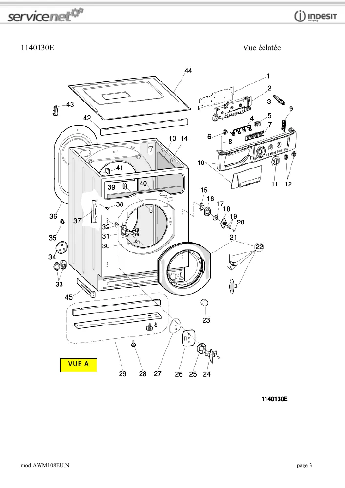 Vue éclatée HOTPOINT-ARISTON AWM108(EU).N AWM108EUN 64603