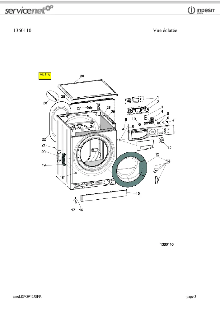 Vue éclatée HOTPOINT-ARISTON RPG945JSFR 89165