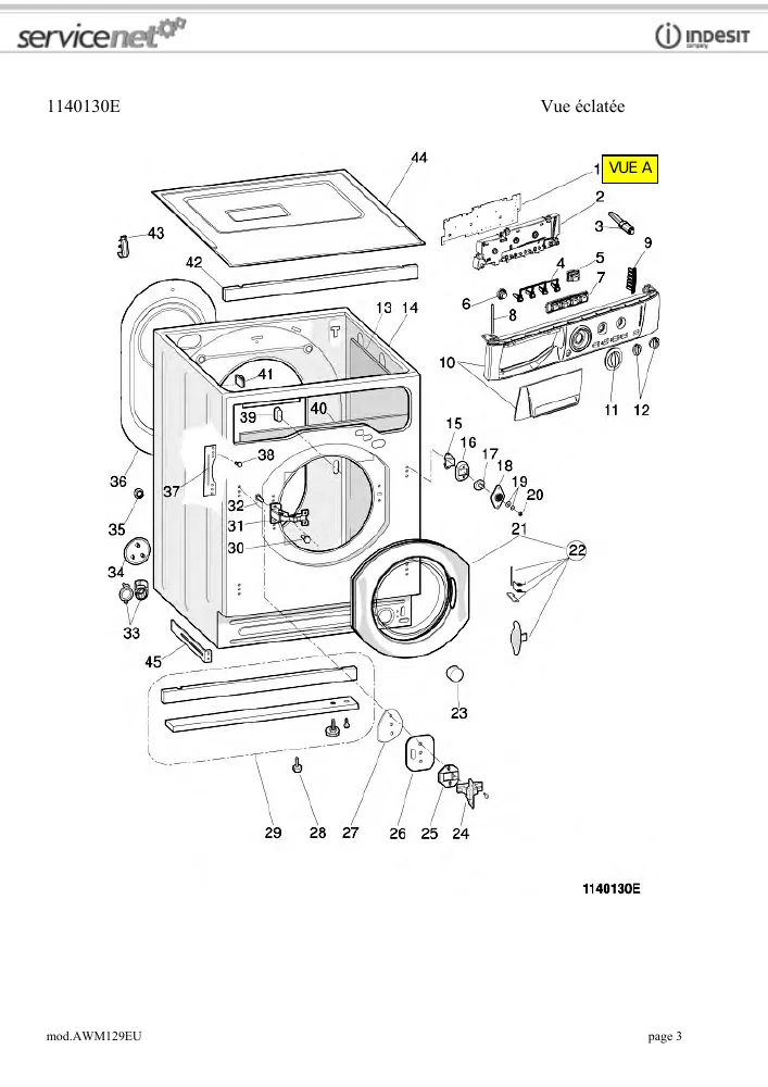 Vue éclatée HOTPOINT-ARISTON AWM129EU 54863