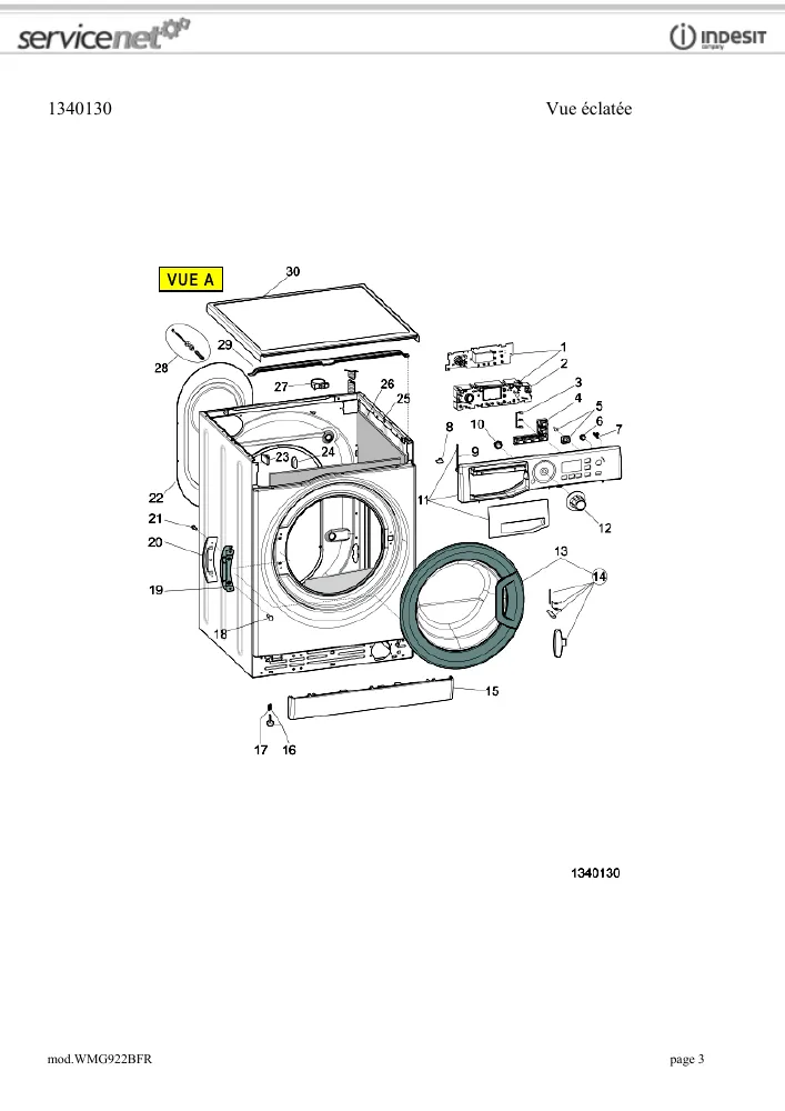 Vue éclatée HOTPOINT-ARISTON WMG922BFR 76538