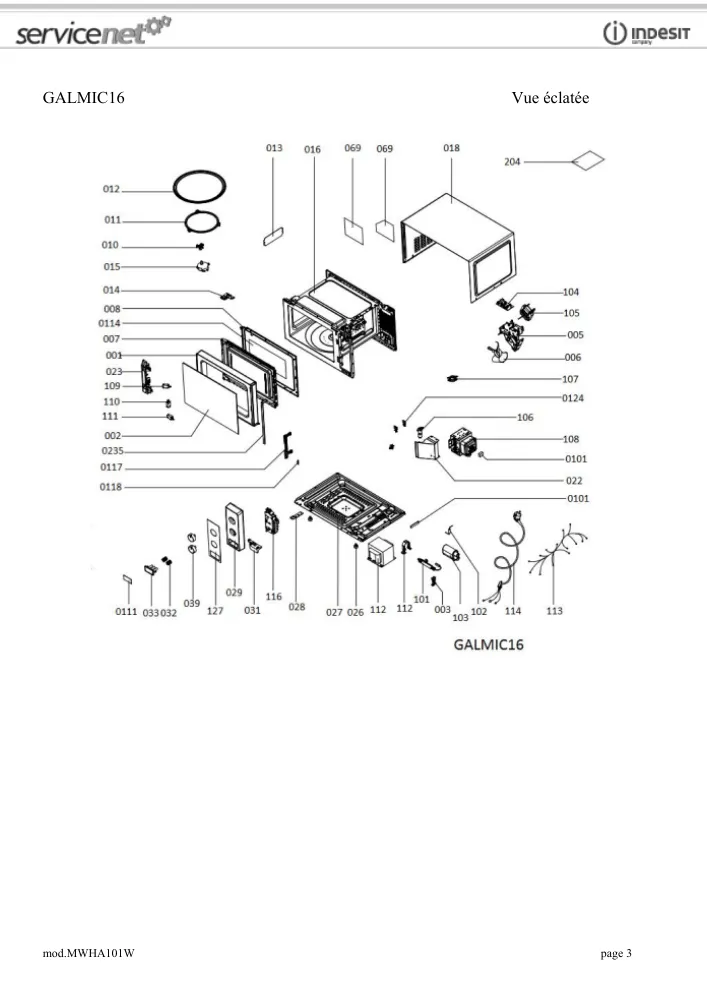 Vue éclatée HOTPOINT-ARISTON MWHA101W 156675
