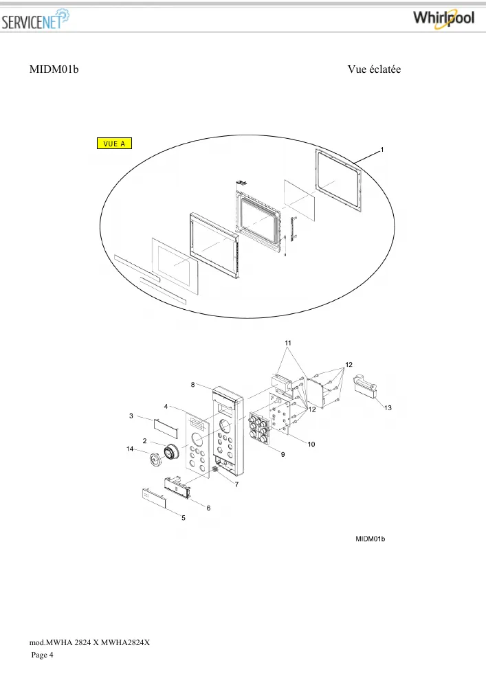 Vue éclatée HOTPOINT-ARISTON MWHA2824X 86175