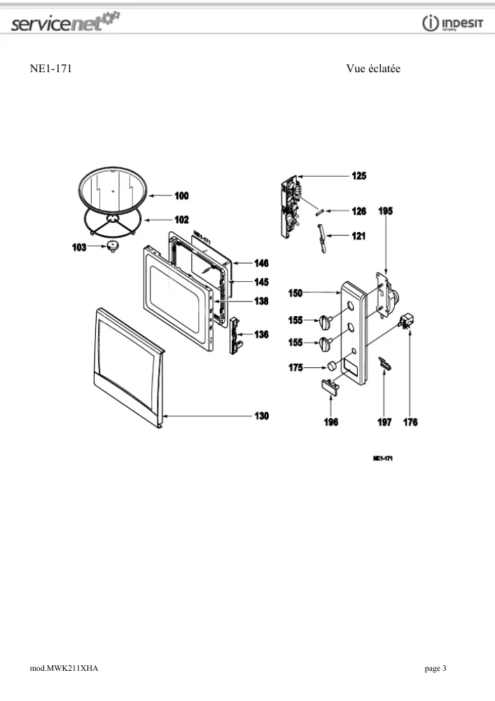 Vue éclatée HOTPOINT-ARISTON MWK211XHA 074385