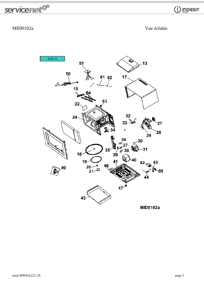 Vue éclatée HOTPOINT-ARISTON MWK211XHA 74385