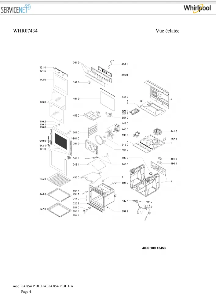 Vue éclatée HOTPOINT-ARISTON FI4854PBLHA 161047