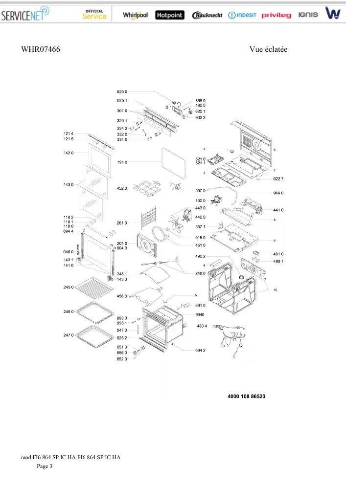 Vue éclatée HOTPOINT-ARISTON FI6864SPICHA 96863