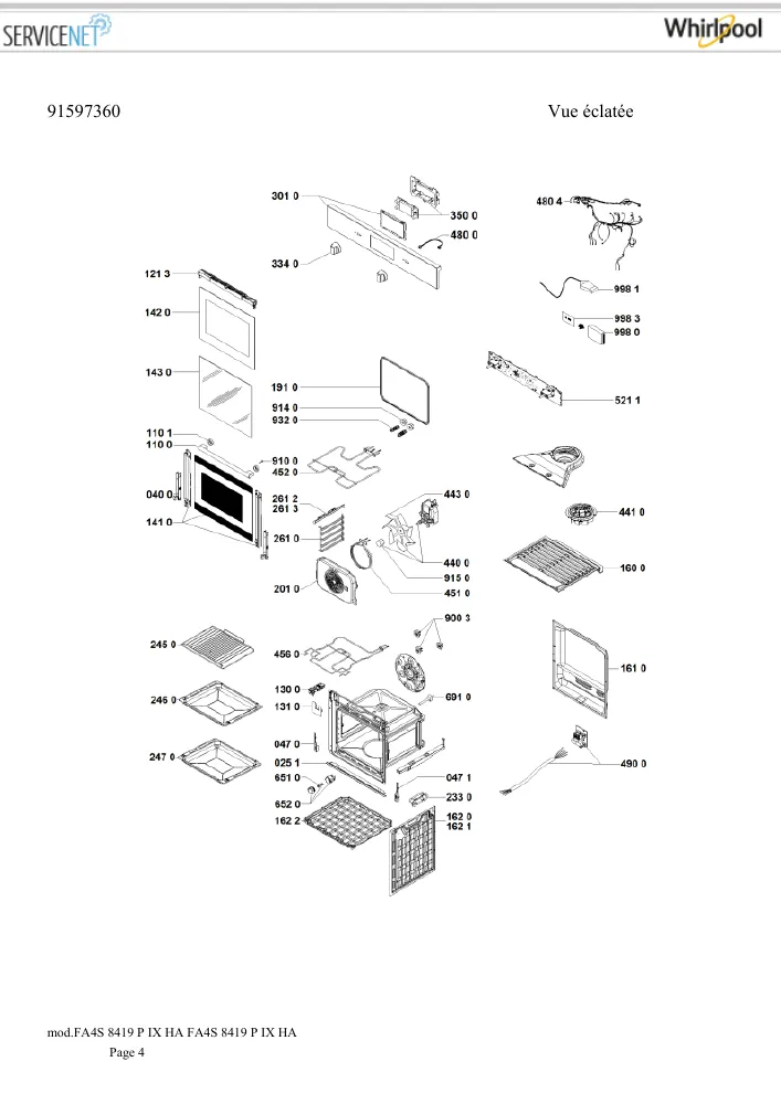 Vue éclatée HOTPOINT-ARISTON FA4S8419PIXHA 163429