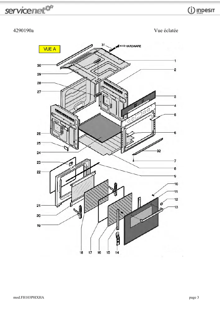 Vue éclatée HOTPOINT-ARISTON FH103PIXHA 87074