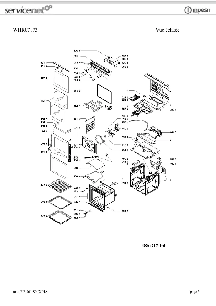 Vue éclatée HOTPOINT-ARISTON FI6861SPIXHA 96862