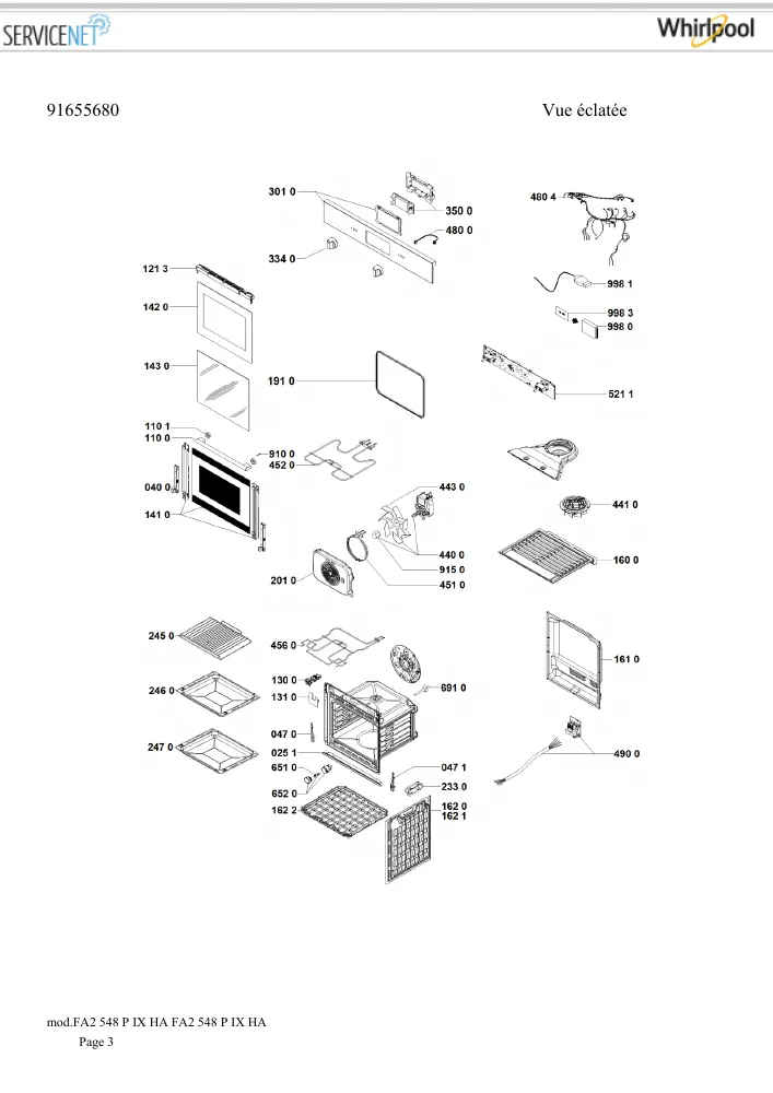 Vue éclatée HOTPOINT-ARISTON FA2548PIXHA 165568