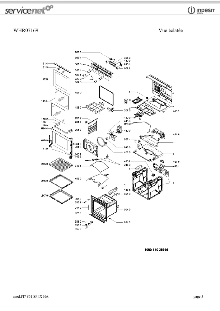 Vue éclatée HOTPOINT-ARISTON FI7861SPIXHA 96810