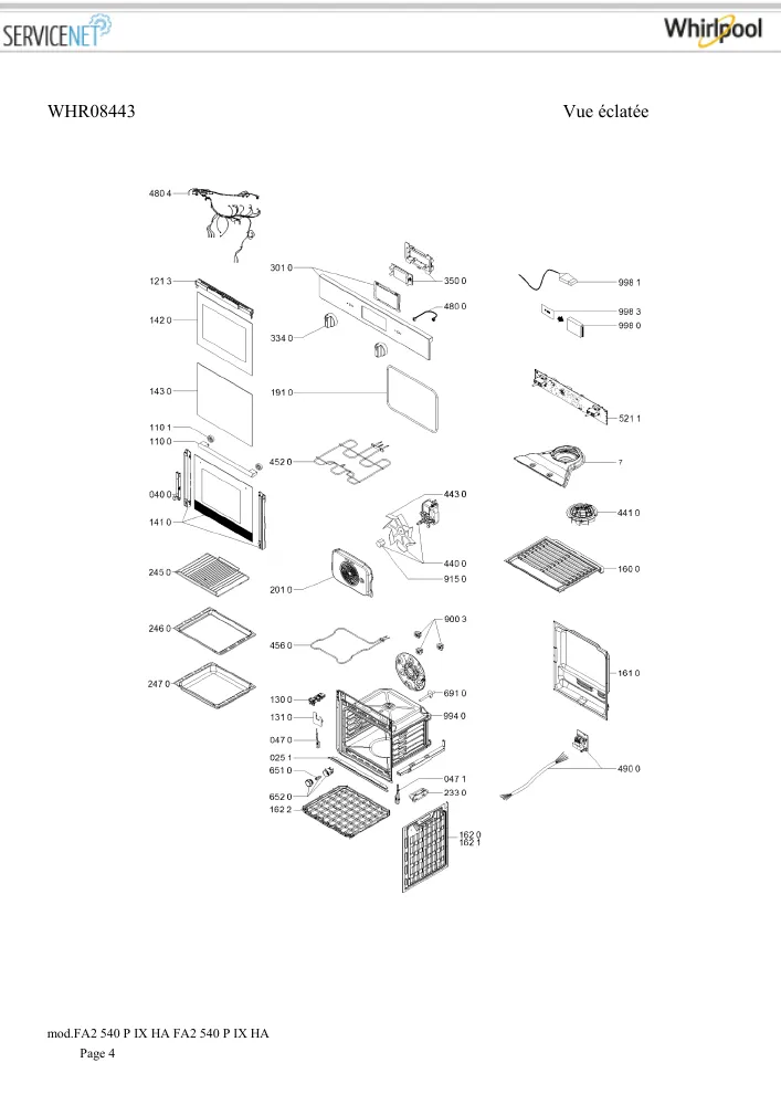 Vue éclatée HOTPOINT-ARISTON FA2540PIXHA 100131