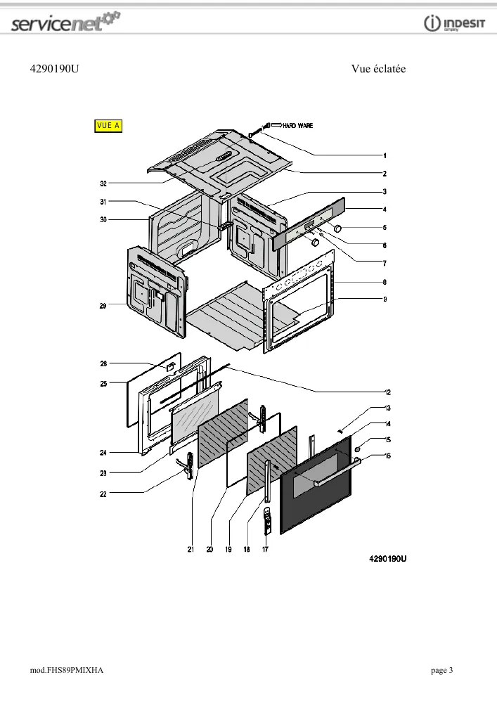 Vue éclatée HOTPOINT-ARISTON FHS89PMIXHA 68555