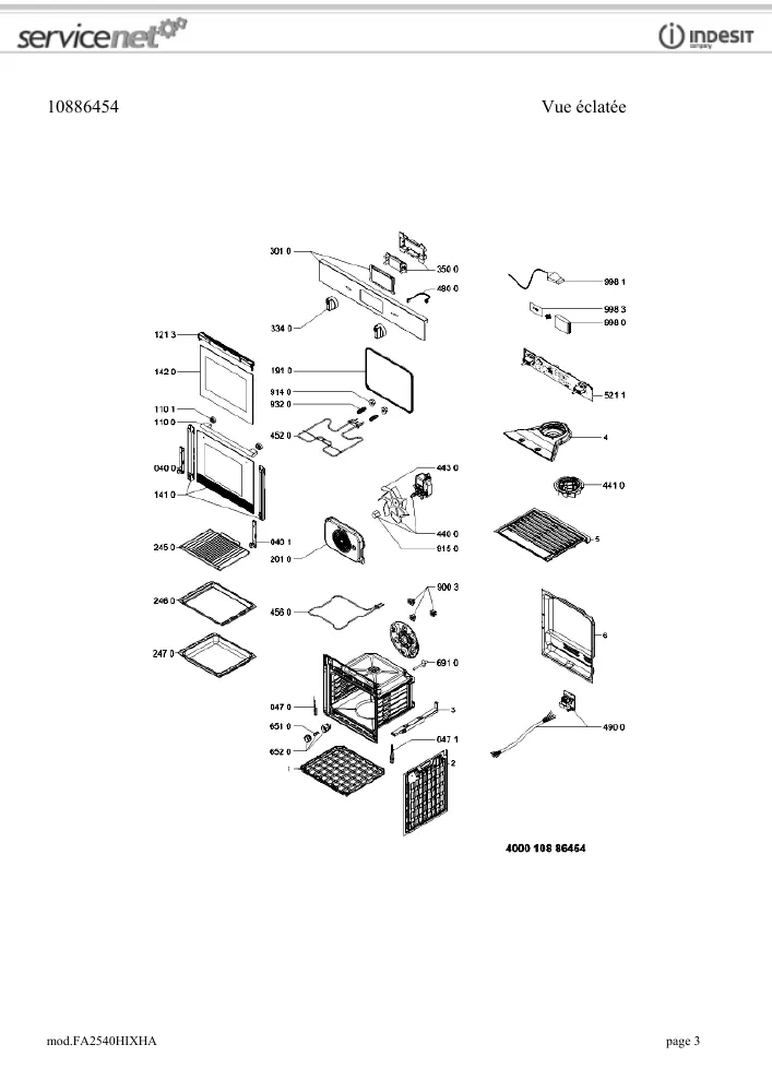 Vue éclatée HOTPOINT-ARISTON FA2540HIXHA 00125