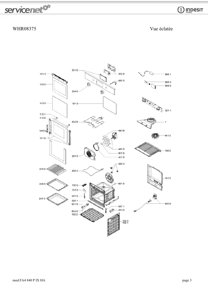 Vue éclatée HOTPOINT-ARISTON FA4840PIXHA 100101