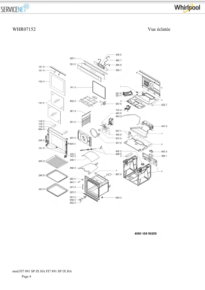 Vue éclatée HOTPOINT-ARISTON FI7891SPIXHA 95730