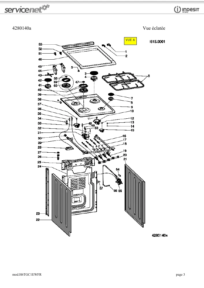 Vue éclatée HOTPOINT-ARISTON H6TGC1EWFR 83700