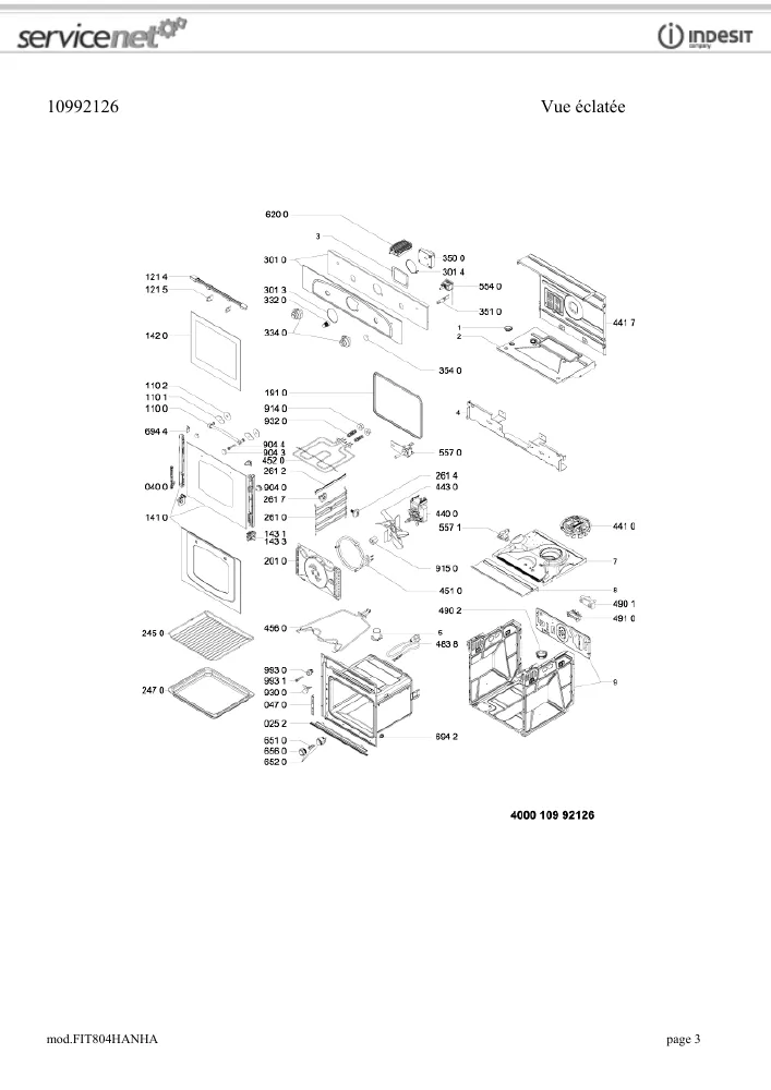 Vue éclatée HOTPOINT-ARISTON FIT804HANHA 859991536220