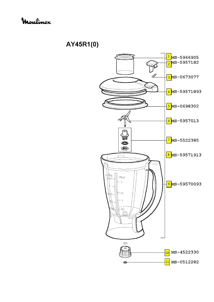 Vue éclatée MOULINEX AY45R1.0 AY45R10 8200000221