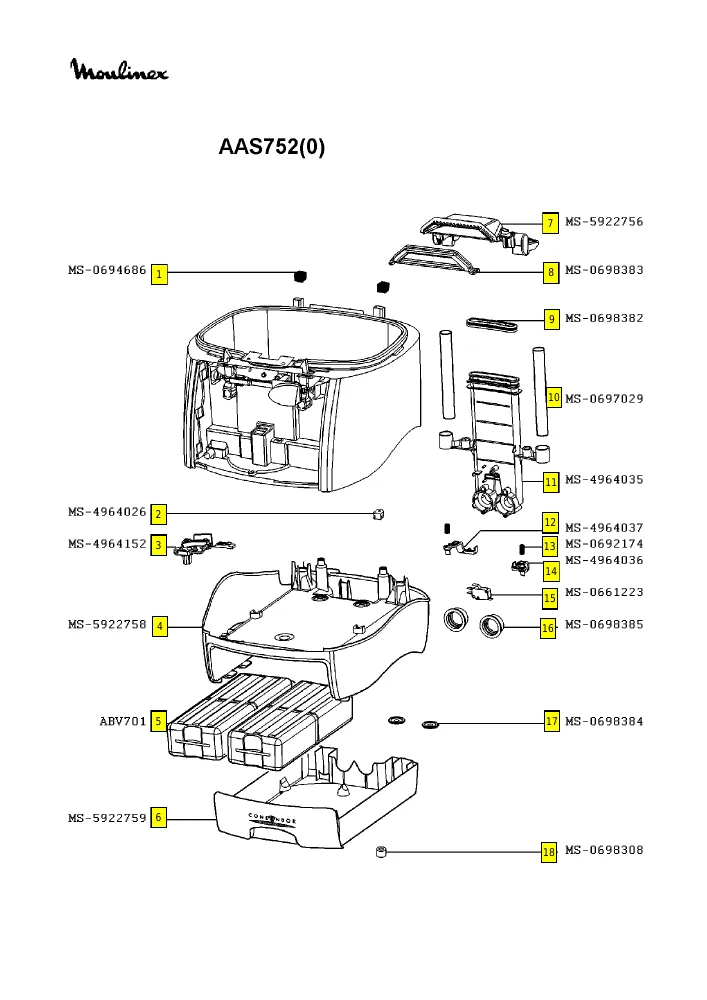 Vue éclatée MOULINEX AAS752.0 AAS7520 8000000757