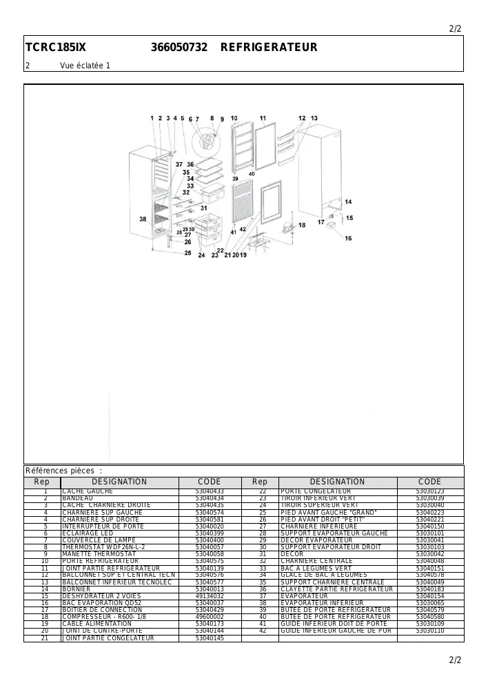 Vue éclatée TECNOLEC TCRC185IX 366050732