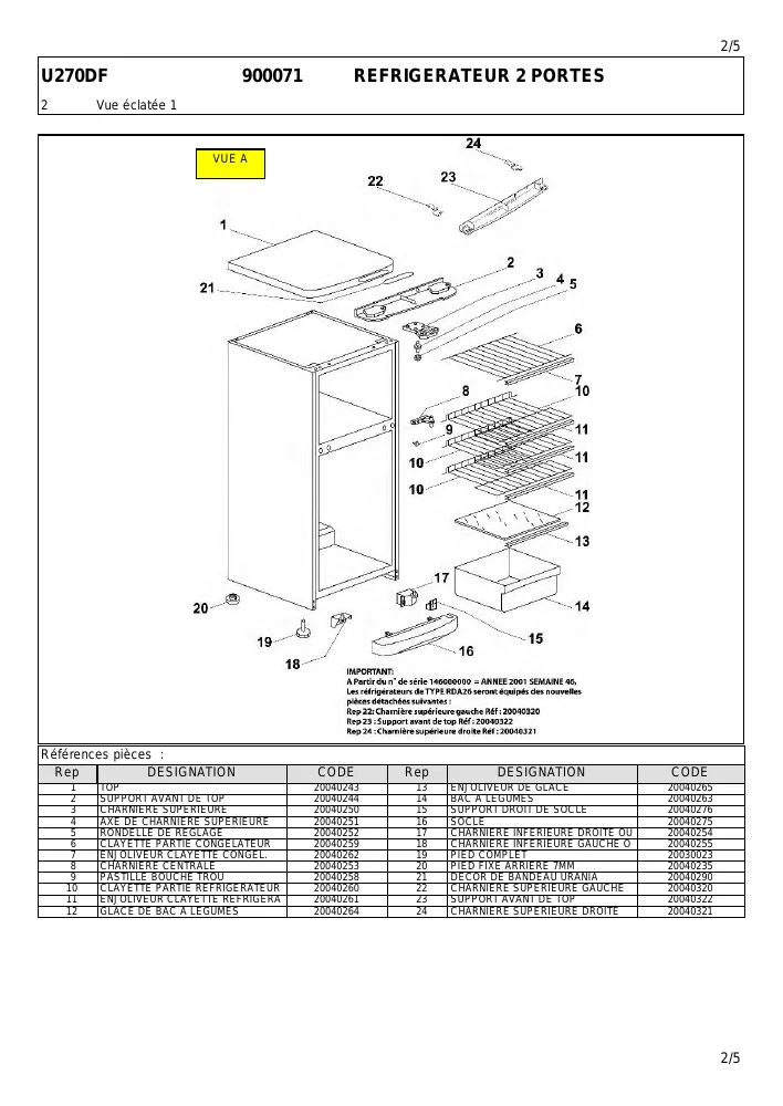 Vue éclatée URANIA U270DF