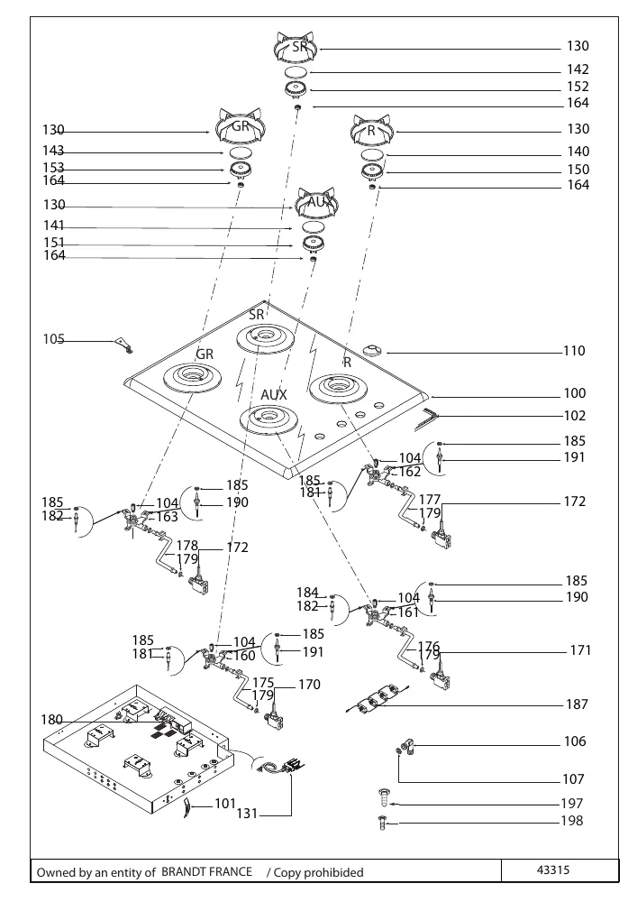 Vue éclatée BRANDT BPG6413WI BPG6413WI1