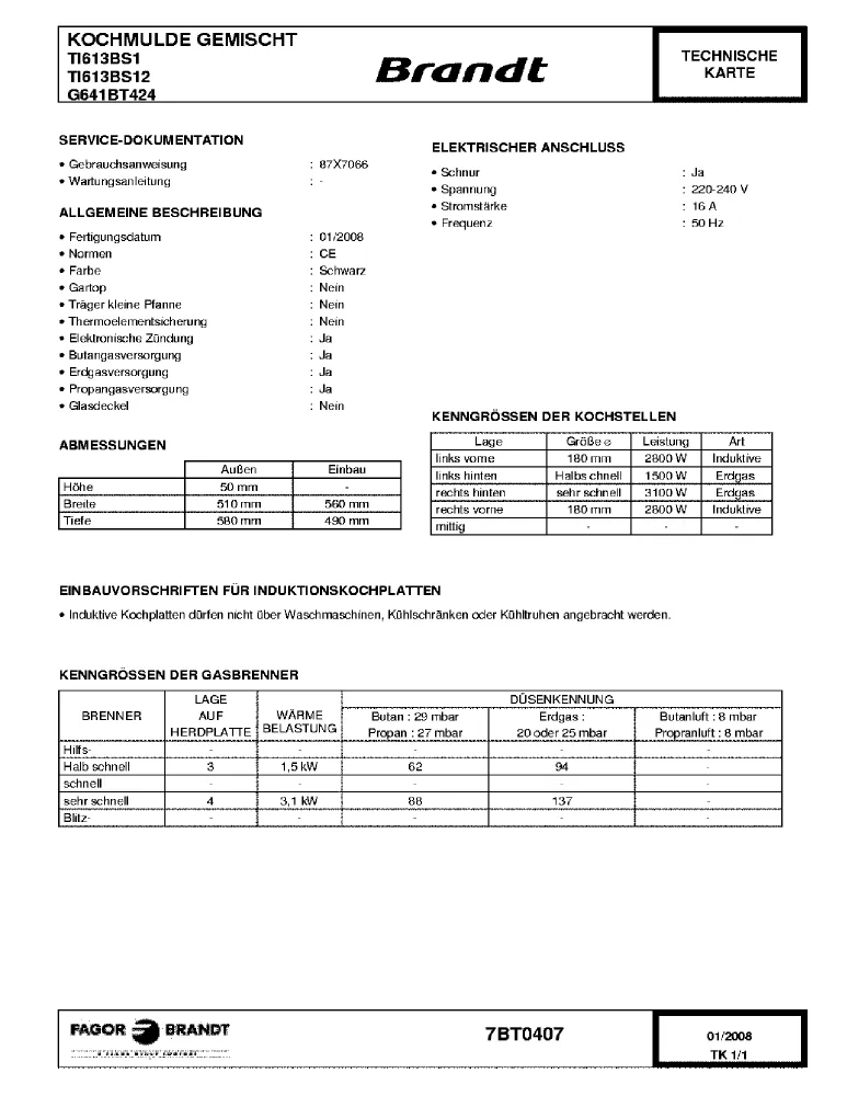 Vue éclatée BRANDT TI613BS1 TI613BS12