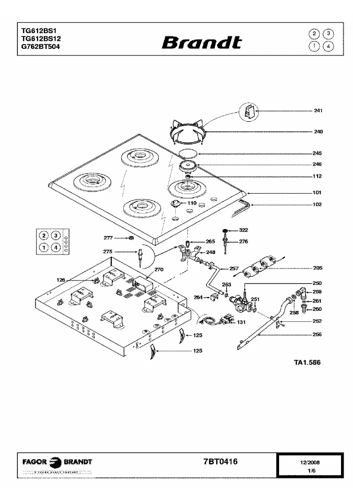 Vue éclatée BRANDT TG612BS1 TG612BS12