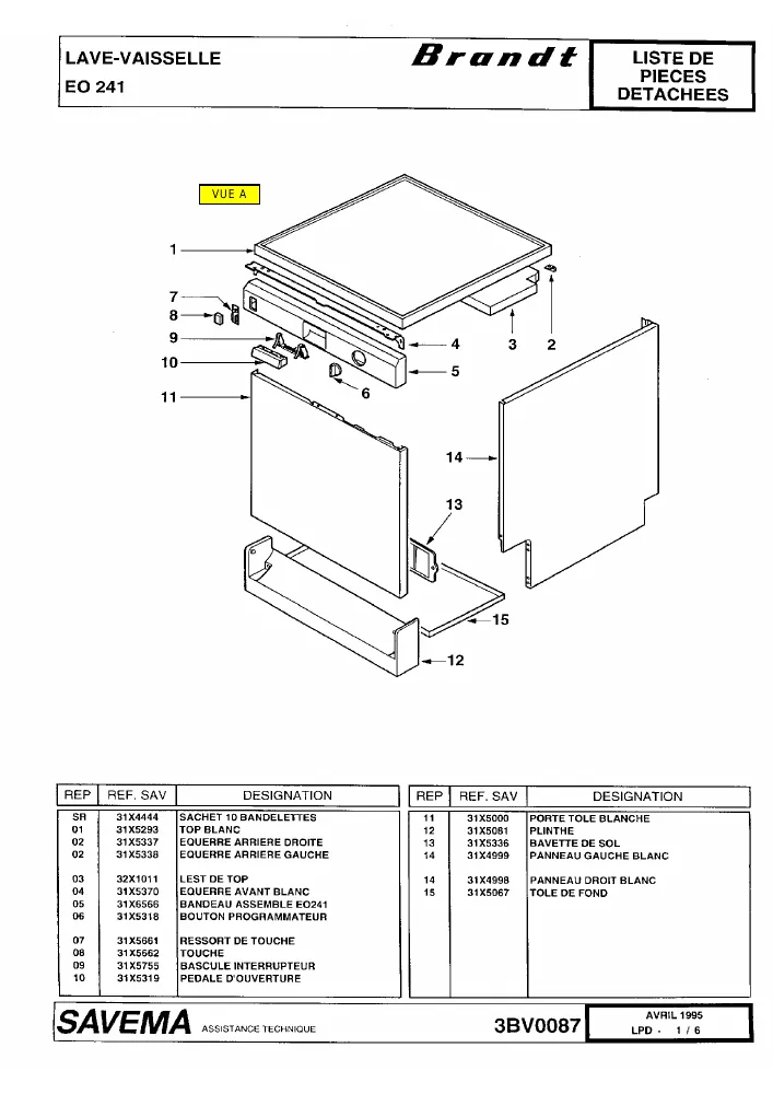 Vue éclatée BRANDT EO241 81ZBBRFFK