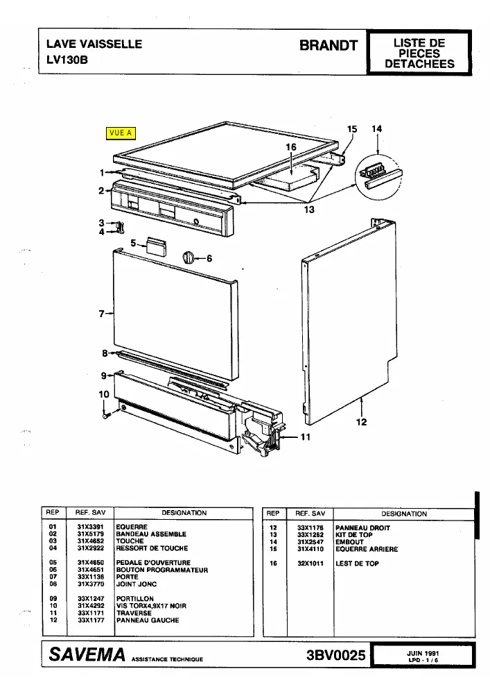 Vue éclatée BRANDT LV130B 510BBRFFE