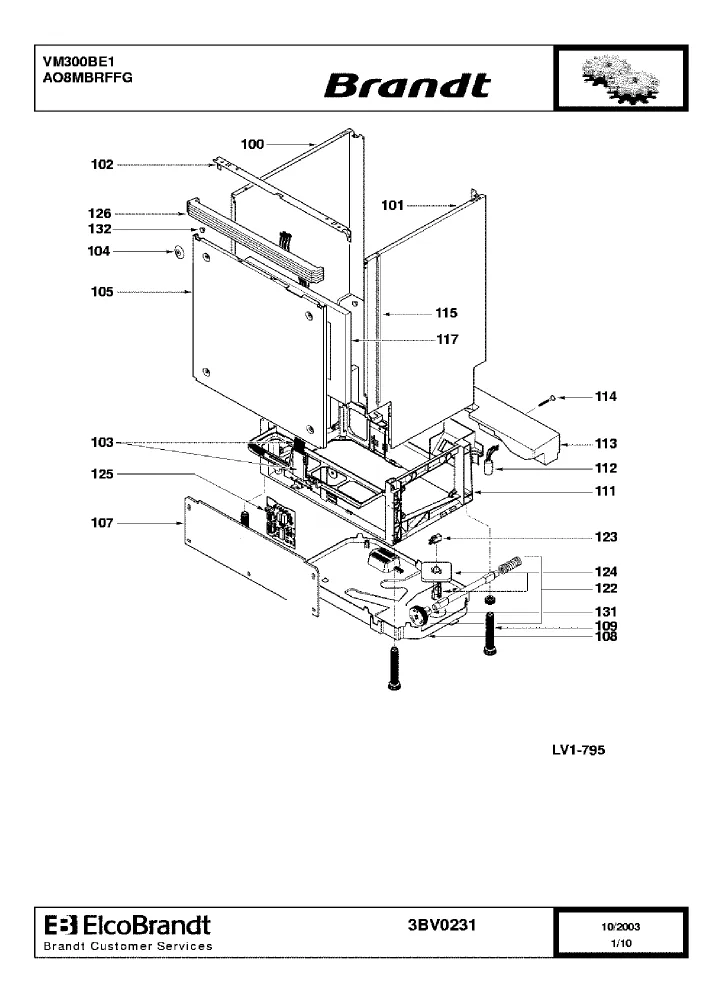 Vue éclatée BRANDT VM300BE1 AO8MBRFFG