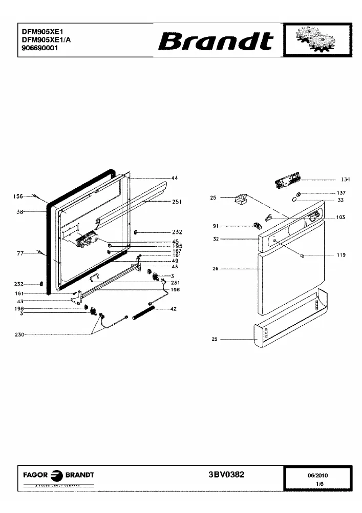 Vue éclatée BRANDT DFM905XE1 DFM905XE1A