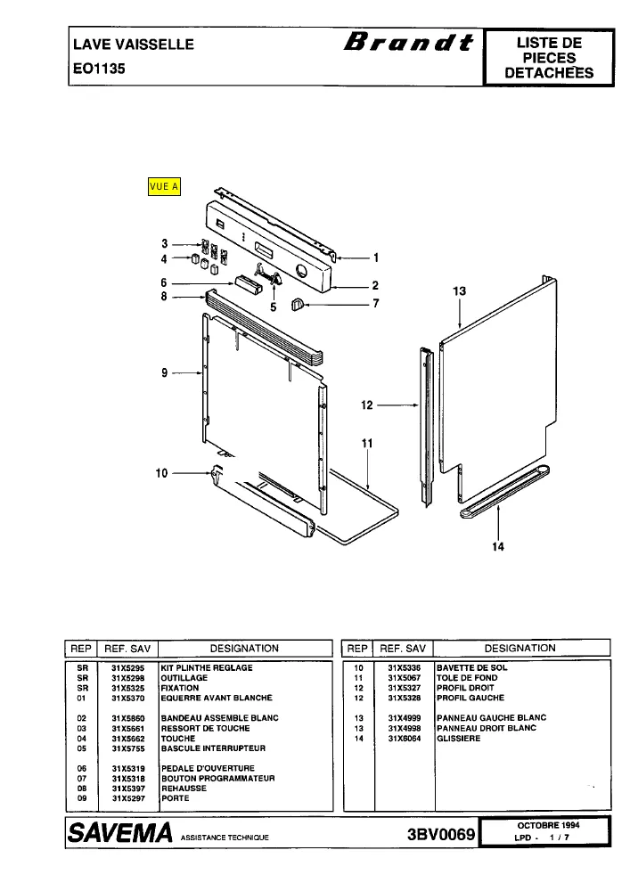 Vue éclatée BRANDT EO11325 871IBRFF3