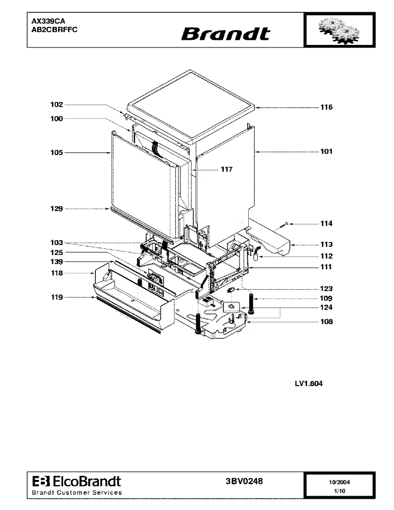 Vue éclatée BRANDT AX339CA AB2CBRFFC
