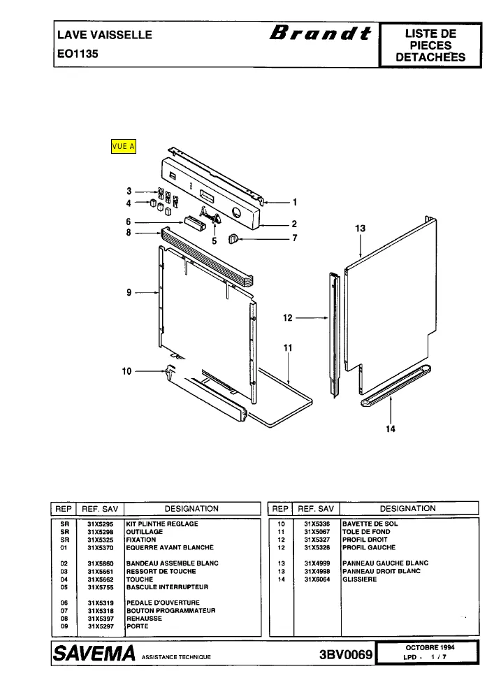 Vue éclatée BRANDT EO11325I 871IBRFF3