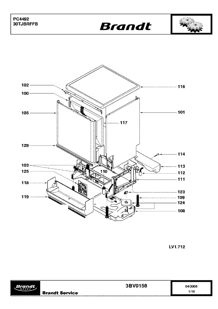 Vue éclatée BRANDT PC4492 30TJBRFFB