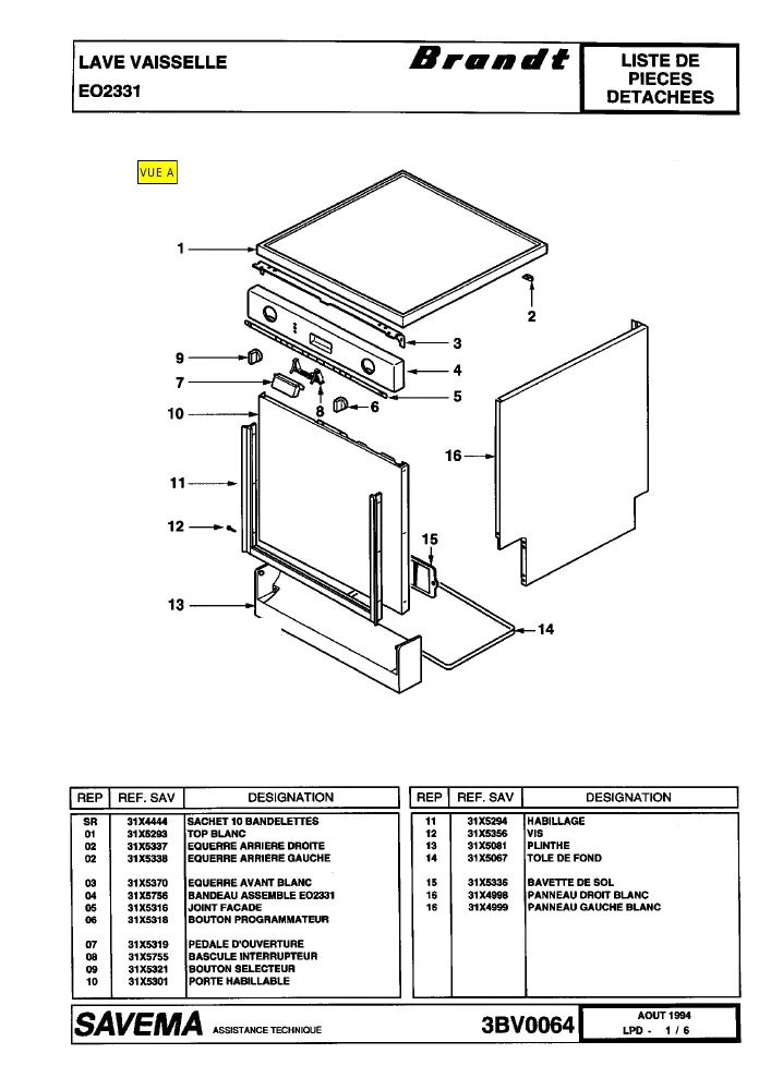 Vue éclatée BRANDT EO2331 E02331 8258BRFF3
