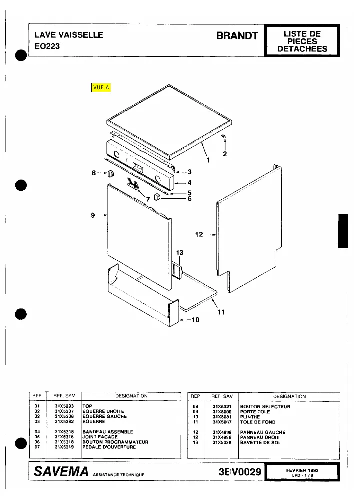 Vue éclatée BRANDT EO223 8149BRFF5
