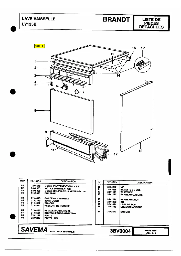 Vue éclatée BRANDT LV135B 510BBRFFC