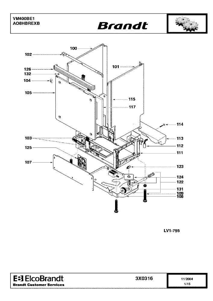Vue éclatée BRANDT VM400BE1 AO8HBREXB