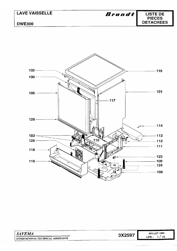 Vue éclatée BRANDT DWE300 30SFBREX1