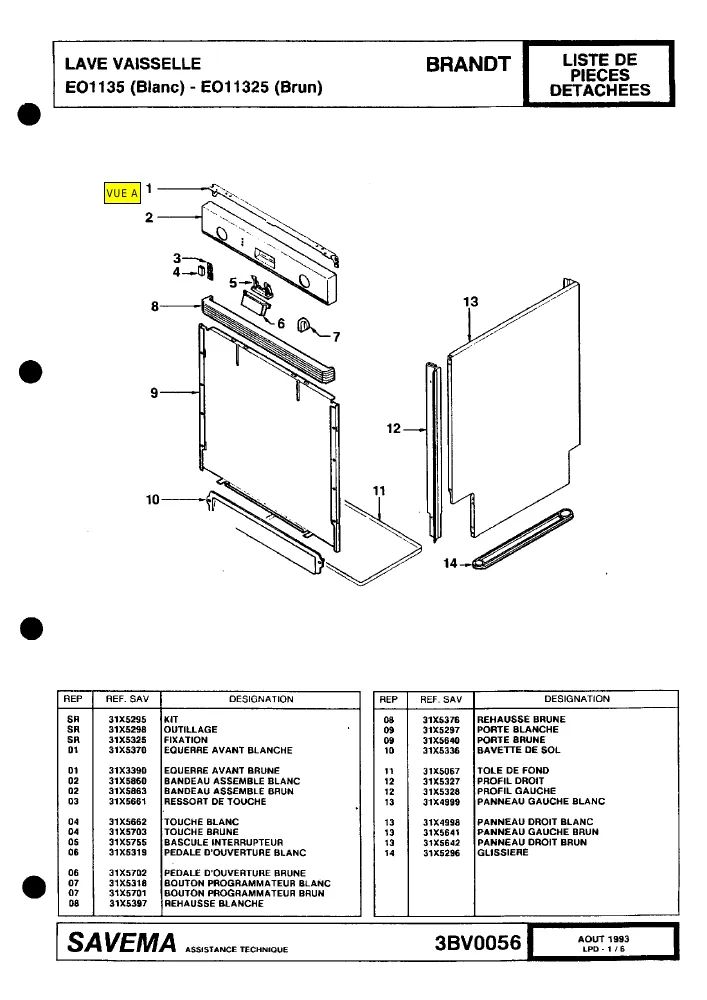 Vue éclatée BRANDT EO11325 871IBRFF2