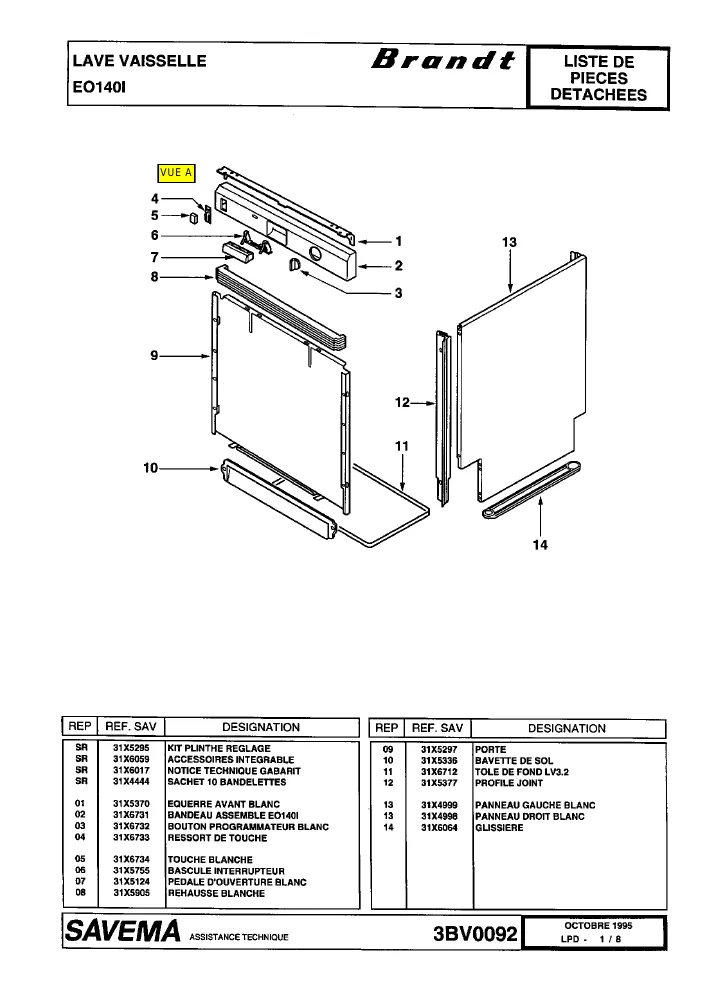 Vue éclatée BRANDT EO140IC 87ZBBRFFB