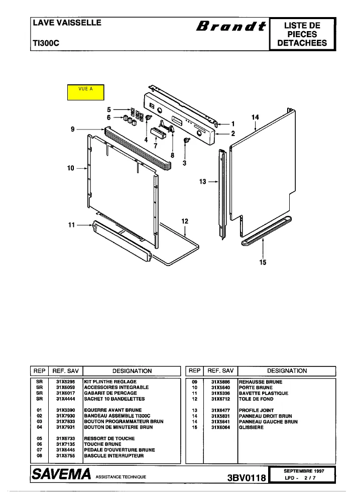 Vue éclatée BRANDT TI300 1414BRFFC
