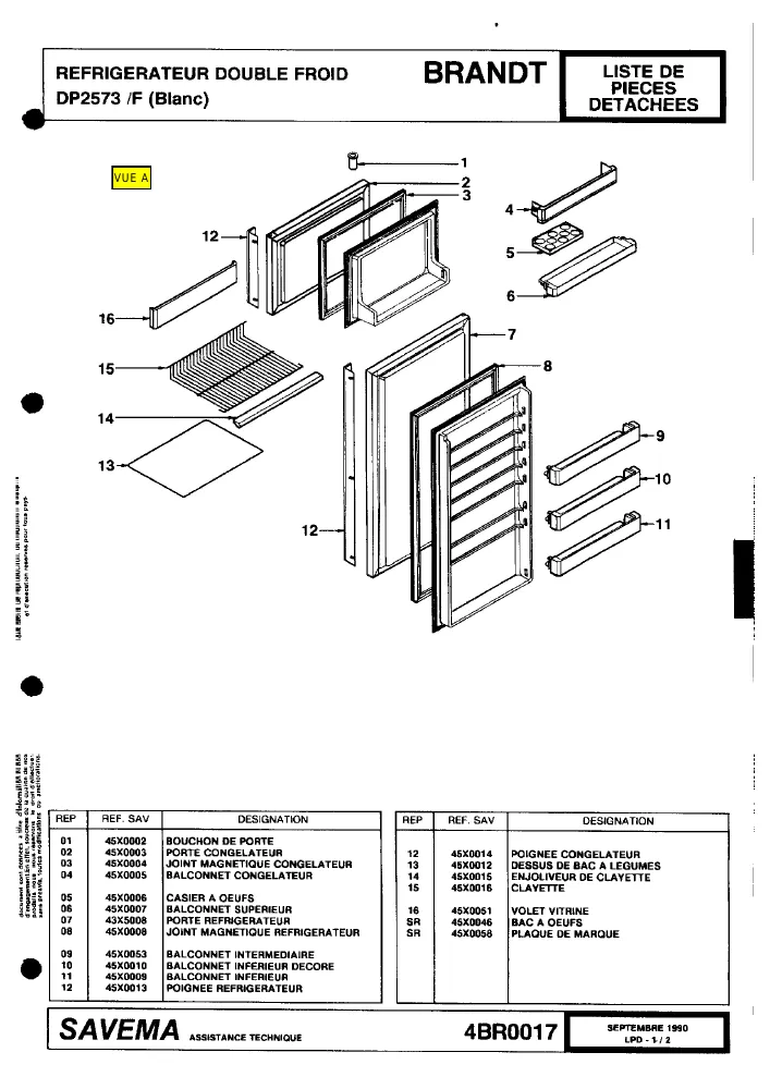 Vue éclatée BRANDT DP2573 DP2573F