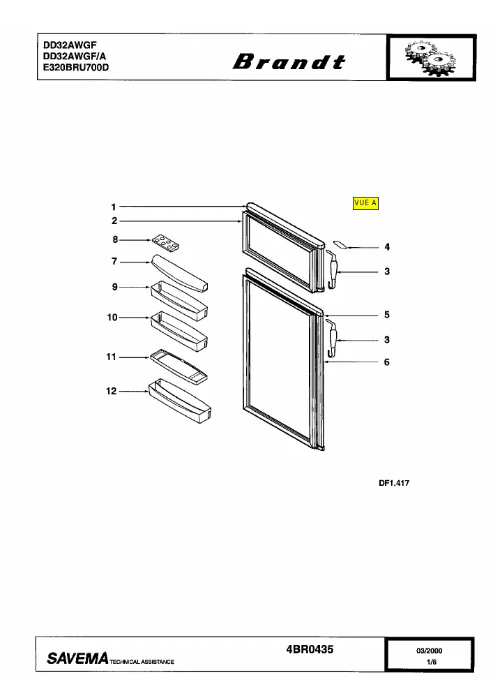 Vue éclatée BRANDT DD32AWGF DD32AWGFA