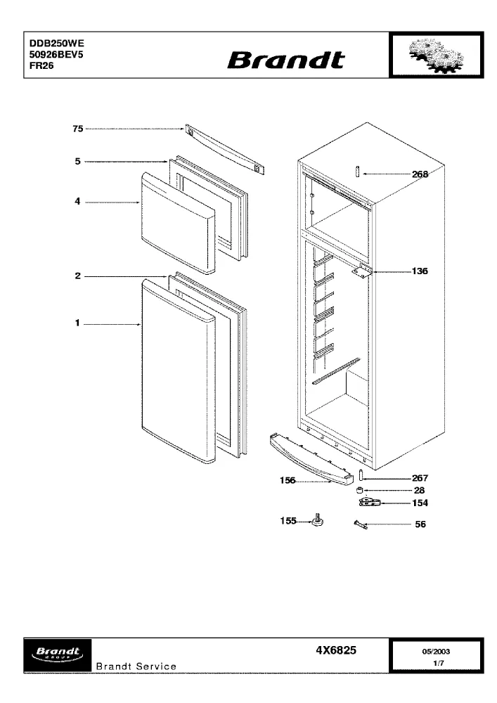 Vue éclatée BRANDT DDB250WE 50926BEV5