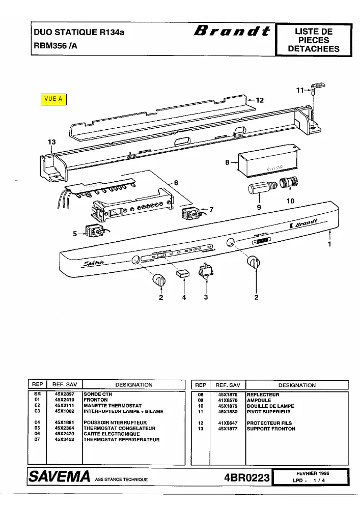 Vue éclatée BRANDT RBM356 RBM356A