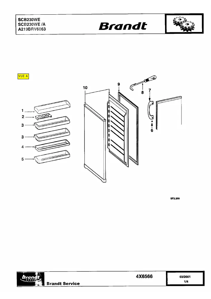 Vue éclatée BRANDT SCB230WE SCB230WEA